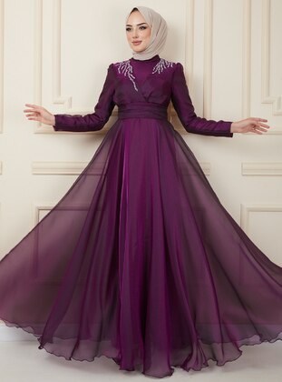 Olcay Purple Modest Evening Dress