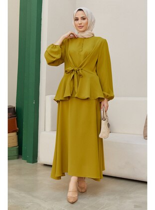 Front Button Down Skirt Suit Oil Green