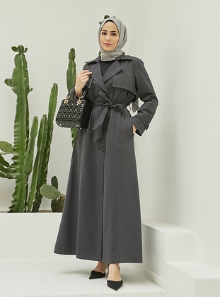 Long Trenchcoat Anthracite With Belt Detail Coat