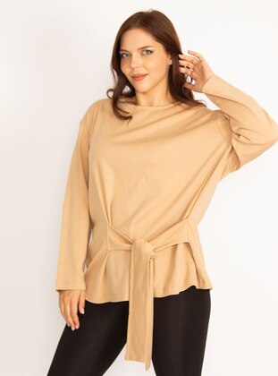Camel - Plus Size Sweatshirts - ŞANS