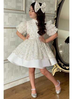 Cotton - White - Girls` Evening Dress - Riccotarz