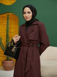 Button Detailed Trenchcoat Burgundy