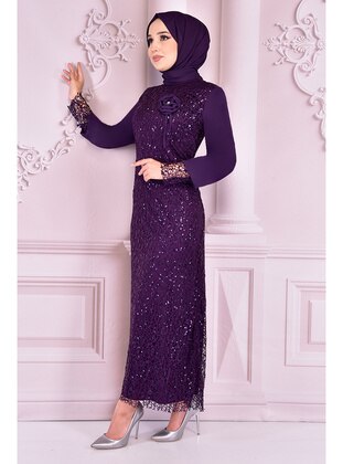 Moda Merve Purple Modest Evening Dress