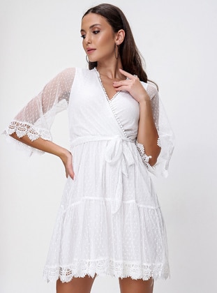 White - Modest Dress - By Saygı