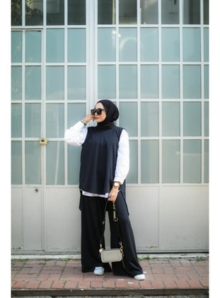 Women's Turtleneck Design Suit Black Model 476