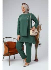 Women's Plus Size Button Down Double Hijab Tunic Set Khaki