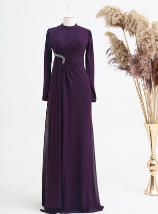 Plum - Fully Lined -  - Modest Evening Dress - LARACHE