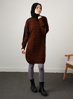 Front Size Ed Long Sweater Tunic Brown