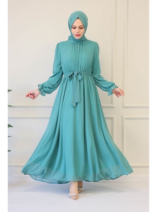 SARETEX Sea-green Modest Evening Dress