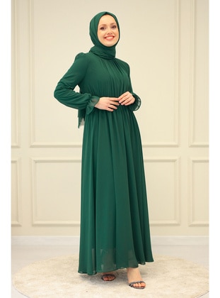 Fully Lined - Emerald - Modest Evening Dress - SARETEX