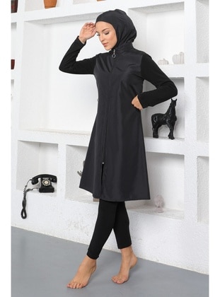 Patterned Hijab Swimsuit Black 16600