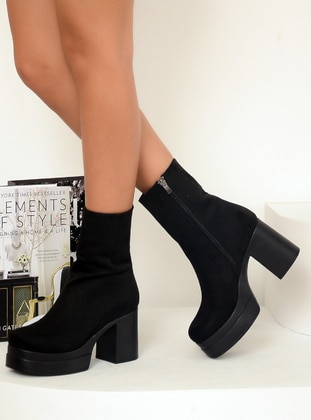 Plartfom Sole Heel Boots Black Suede