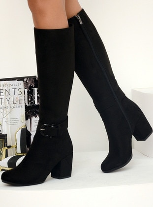 Heel Classic Heel Boots Black Suede