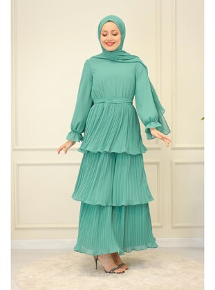 SARETEX Sea-green Modest Dress