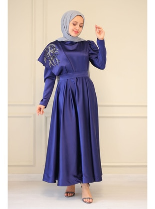 SARETEX Navy Blue Modest Evening Dress