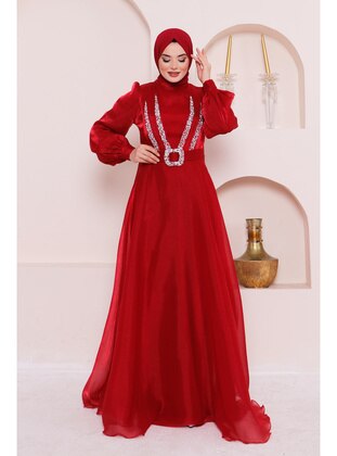 İmaj Butik Red Modest Evening Dress
