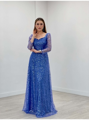 Three Dimensional Sequin Princess Dress On Tulle Indıgo Blue