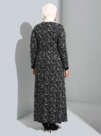 Plus Size Patterned Modest Dress Black