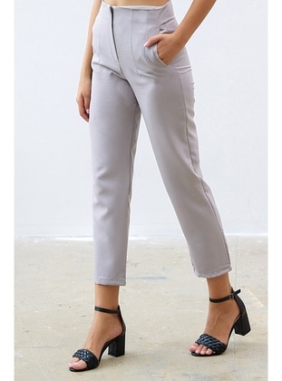 High Waist Double Fabric Trousers Gray