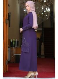 Purple - Modest Plus Size Evening Dress