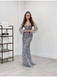 Sequin Fringed Design Dress Gray
