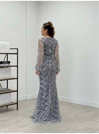Sequin Fringed Design Dress Gray