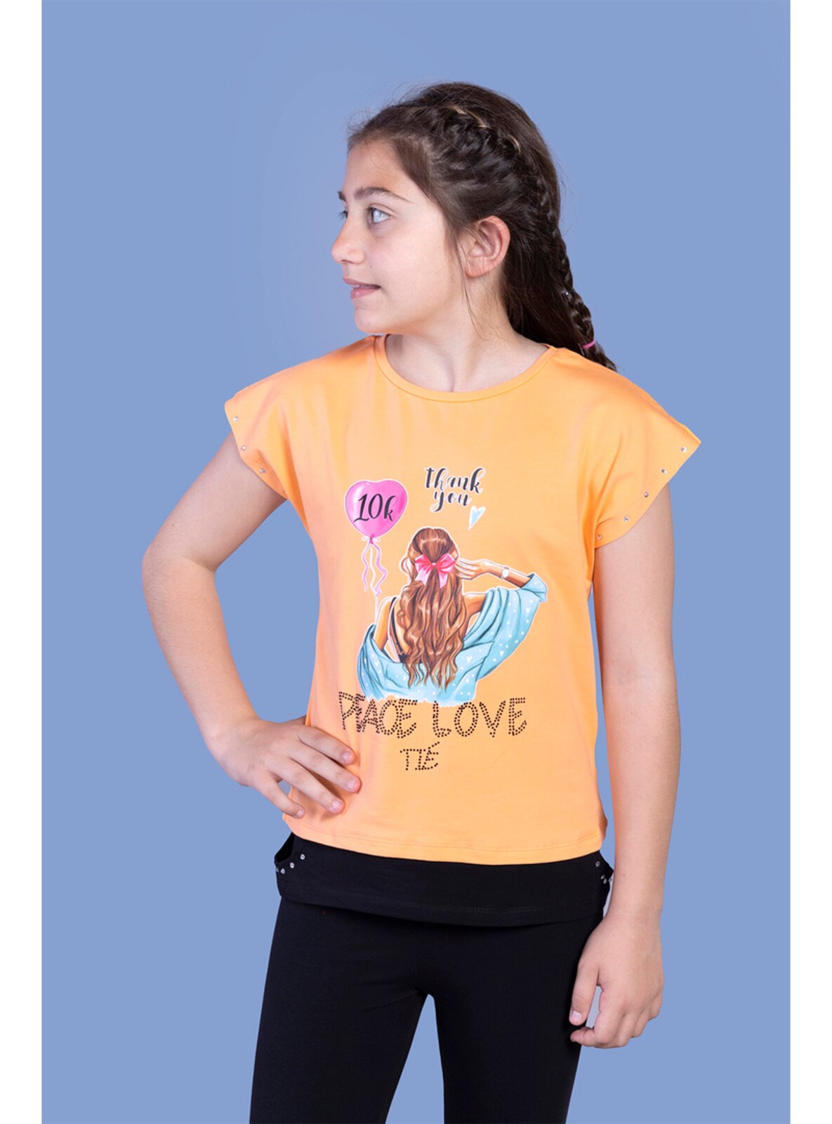 Printed - Crew neck - Unlined - Orange - Girls` T-Shirt