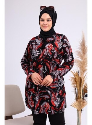 Red - Floral - Plus Size Tunic - Ferace