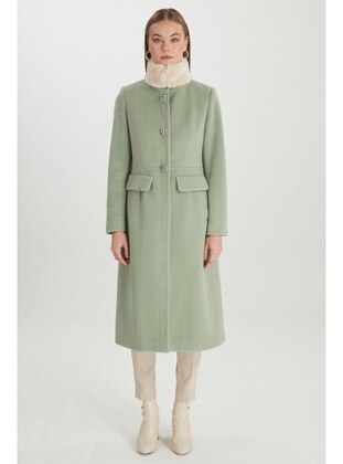 Mint Coat With Faux Fur Collar And Pockets 12588