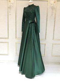 Nehir Hijab Evening Dress Green