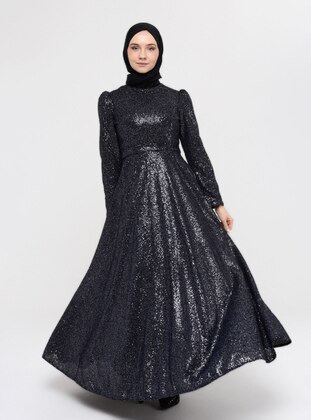 Gray - Black - Fully Lined - Modest Evening Dress - Asee`s