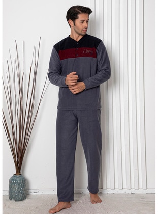 Flkn 1300 Long Sleeve Fleece Men's Home Pajama Set Sleepwear Set