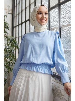 Mirena Shirred Blouse With Sleeve Ties Baby Blue
