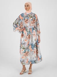 Coral - Floral - Button Collar - Unlined - Modest Dress