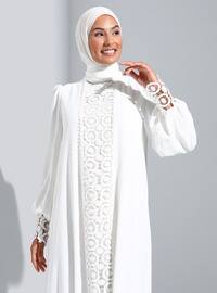Off White - Crew neck - Fully Lined - Modest Dress