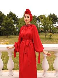  Red Modest Evening Dress