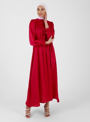 Fuchsia - Crew neck - Unlined - Modest Dress - Refka