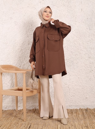 Modal Double Pocket Covered Tunic Brown