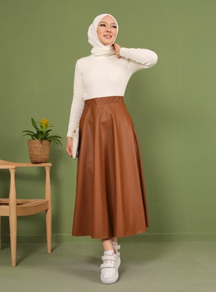 Leather Bell Skirt Brown