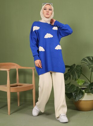 Cloud Pattern Sweater Tunic Sax
