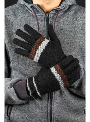 Men's Gloves Wool Model Multicolor Design Lycra Size Black