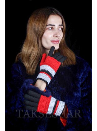 Women's Gloves Wool Knitted Model Multicolor Design Lycra Size Red