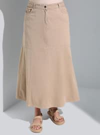 Beige - Plus Size Denim Skirts