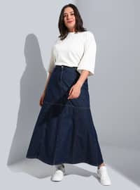Navy Blue - Plus Size Denim Skirts