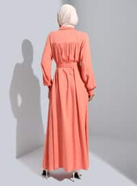 Dark Salmon - Point Collar - Unlined - Modest Dress
