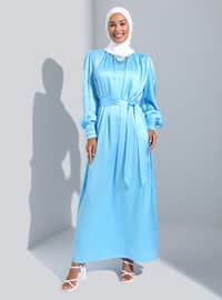 Light Blue - Crew neck - Unlined - Modest Dress
