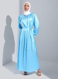 Light Blue - Crew neck - Unlined - Modest Dress