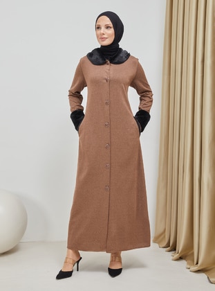 Collar And Sleeve Detailed Button Down Overcoat Mink Coat