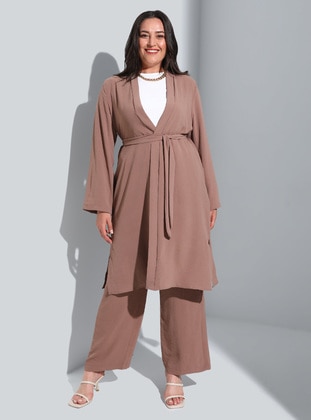 Brown - Unlined - Plus Size Suit - Alia