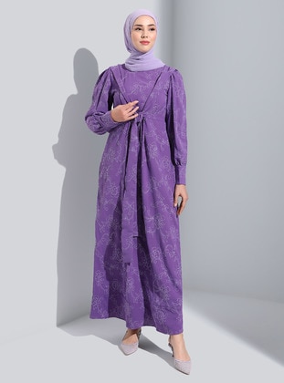 Vintage Purple - Crew neck - Unlined - Modest Dress - Refka